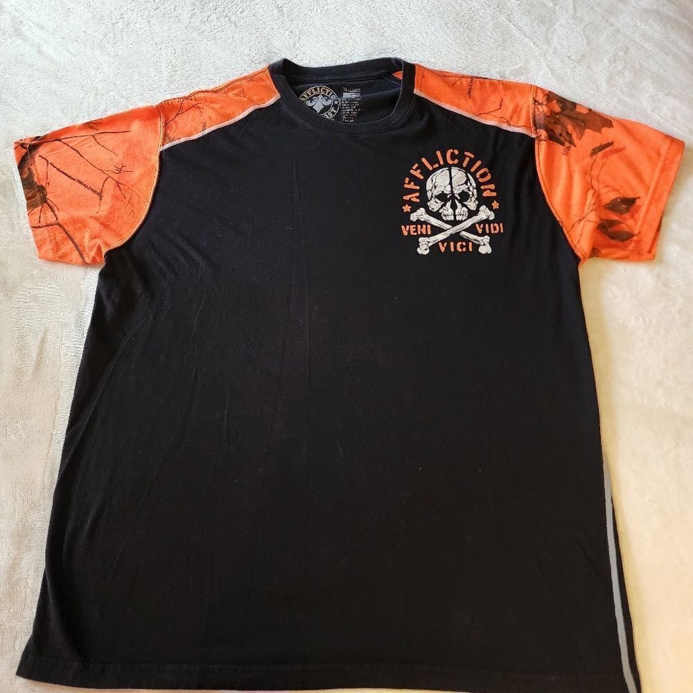 Affliction Live Fast Orange And Black Tshirt With Skull Graphics Size 3XL